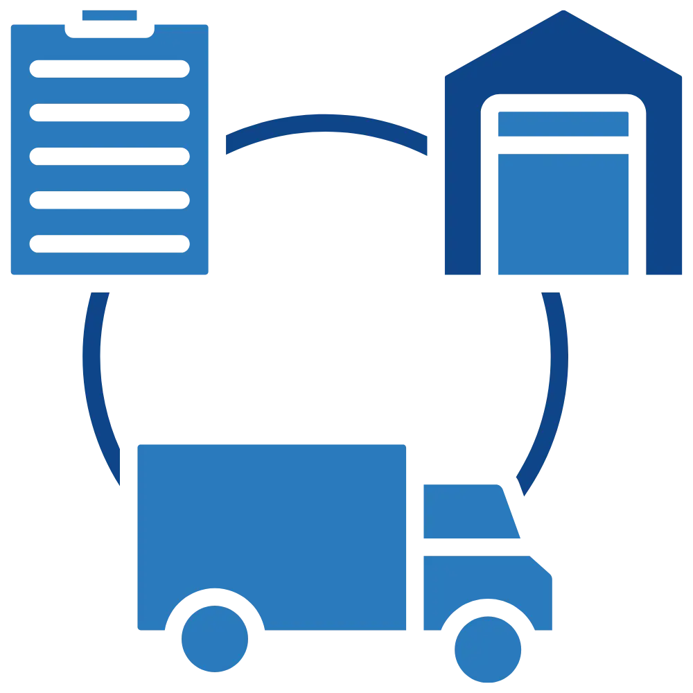 Icon representing the order, warehouse, and shipping fulfillment cycle