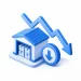 Warehouse building with downward arrow and coin icon