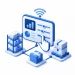 Dashboard screen with inventory boxes and connected devices icon