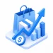Shopping bag with rising bar chart and dollar coin icon