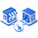 Two storefronts with cursor click icon